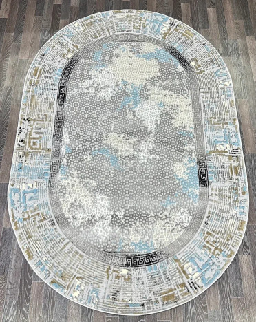 Ковер турецкий B029A SANANDAJ (Полиэстер хит-сет, бежевый, серый, голубой) овальный