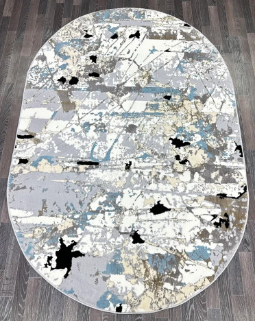 Ковер турецкий B037A SANANDAJ (Полиэстер хит-сет, бежевый, серый, голубой) овальный